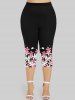 Plus Size Flower Printed Capri Leggings -  
