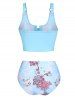 Ensemble de Bikini de Bain Tankini à Imprimé Fleur Matelassé à Bretelle à Lacets - Bleu clair M