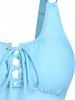 Ensemble de Bikini de Bain Tankini à Imprimé Fleur Matelassé à Bretelle à Lacets - Bleu clair M