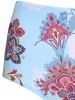 Lace Up Flower Print Padded Strap Tankini Swimwear -  