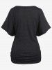 T-shirt Côtelé Plissé de Grande Taille Manches Chauve-souris à Col Bénitier - Noir M | US 10