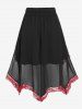 Plus Size Lace-up Layered Handkerchief Midi Skirt with Lace Trim -  