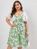 Plus Size Sheer Flutter Sleeves Floral A Line Dress -  