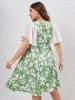 Plus Size Sheer Flutter Sleeves Floral A Line Dress -  