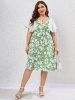Plus Size Sheer Flutter Sleeves Floral A Line Dress -  