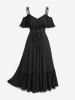 Plus Size Lace Trim Lace-up Maxi Cold Shoulder Flounce Dress -  