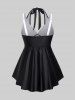 Maillot de Bain Tankini Contrasté Matelassé sans Dos de Grande Taille à Lacets - Noir L | US 12