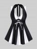 Plus Size Halter Backless Lace-up Contrast Padded Boyleg Tankini Swimsuit -  