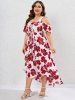 Plus Size Guipure Lace Panel Lace-up Floral Ruffle Cold Shoulder Maxi Dress -  