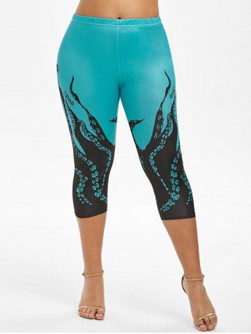 Plus Size Octopus Printed Capri Leggings