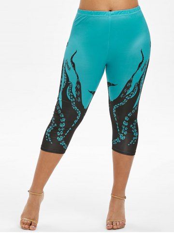Plus Size Octopus Printed Capri Leggings