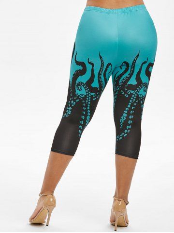 Plus Size Octopus Printed Capri Leggings