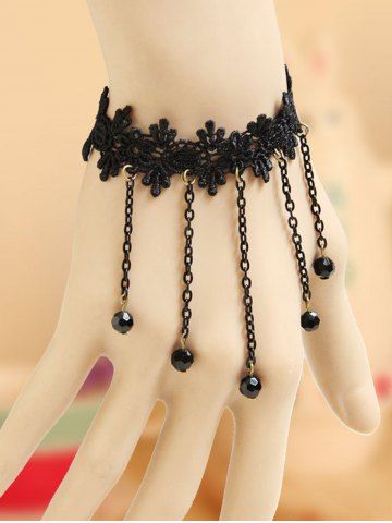 Gothic Punk Tassel Crystal Vintage Lace Bracelet - BLACK