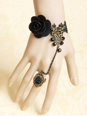 Bracelet Vintage Elégant Décoré de Rose en Dentelle - BLACK