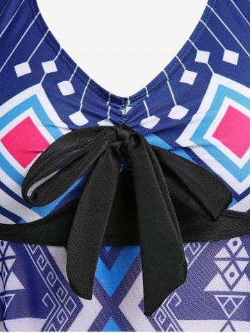 Plus Size Geo Backless Bowknot Halter Padded Tankini Top Swimsuit