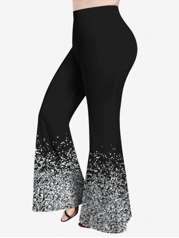 Pantalon Evasé Imprimé de Grande Taille à Paillettes - BLACK - M | US 10