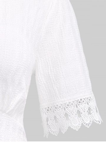 Plus Size Guipure Lace Panel Cutout V Neck Textured Tee