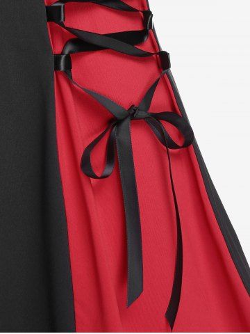 Gothic Colorblock Zip Front Lace-up Rings Tank Dress
