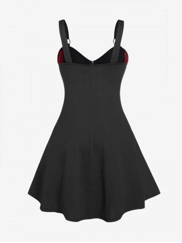 Gothic Colorblock Zip Front Lace-up Rings Tank Dress