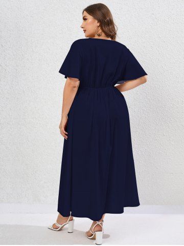 Plus Size 3D Flower Butterfly Printed High Waisted Slit A Line Dress