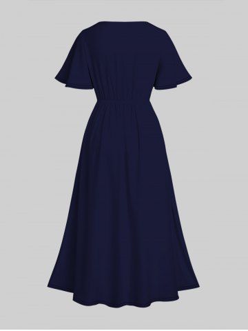 Plus Size 3D Flower Butterfly Printed High Waisted Slit A Line Dress