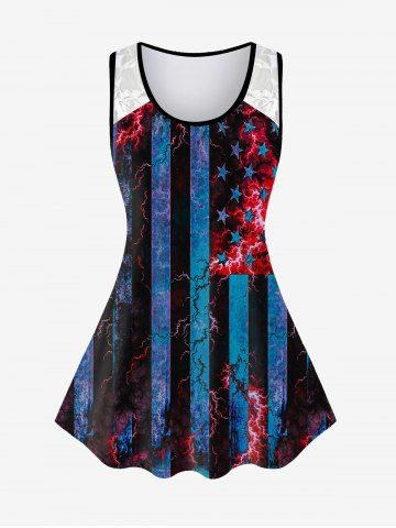 Top Sin Mangas con Estampado de Bandera de Estados Unidos en Talla Extra - BLUE - 1X | US 14-16