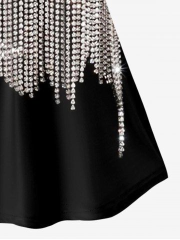 Plus Size 3D Sparkles Light Beam Tassels Printed Tank Top