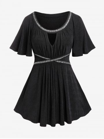 Plus Size Chains Keyhole Raglan Sleeves Tee