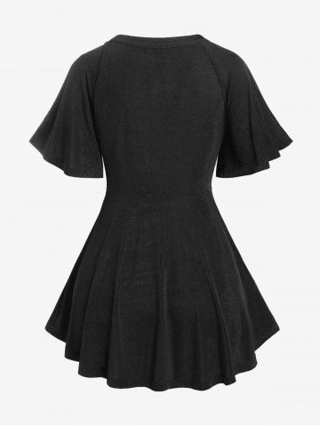 Plus Size Chains Keyhole Raglan Sleeves Tee