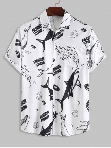 Chemise de Plage à Imprimé Requin à Manches Courtes - WHITE - XS