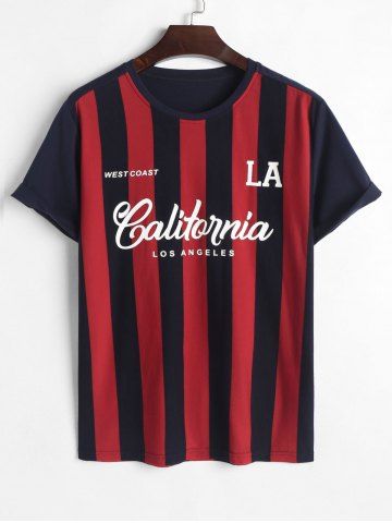 Short Sleeves Blokecore California LA Striped T Shirt - RED - XL