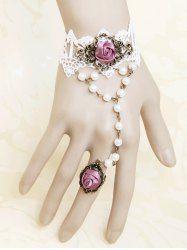 Vintage Rose Faux Pearl Decor Lace Mittens Bracelet -  