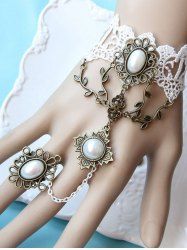 Vintage Lace Band Faux Pearl Decor Mittens Bracelet -  