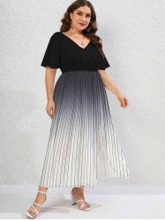 Plus Size Ombre Striped Split Flutter Sleeves A Line Dress -  