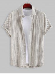 Striped Pattern Cotton and Linen Textured Short Sleeves Shirt -  