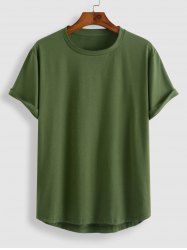 Solid Color Asymmetry Hem Short Sleeves Basic Tee -  