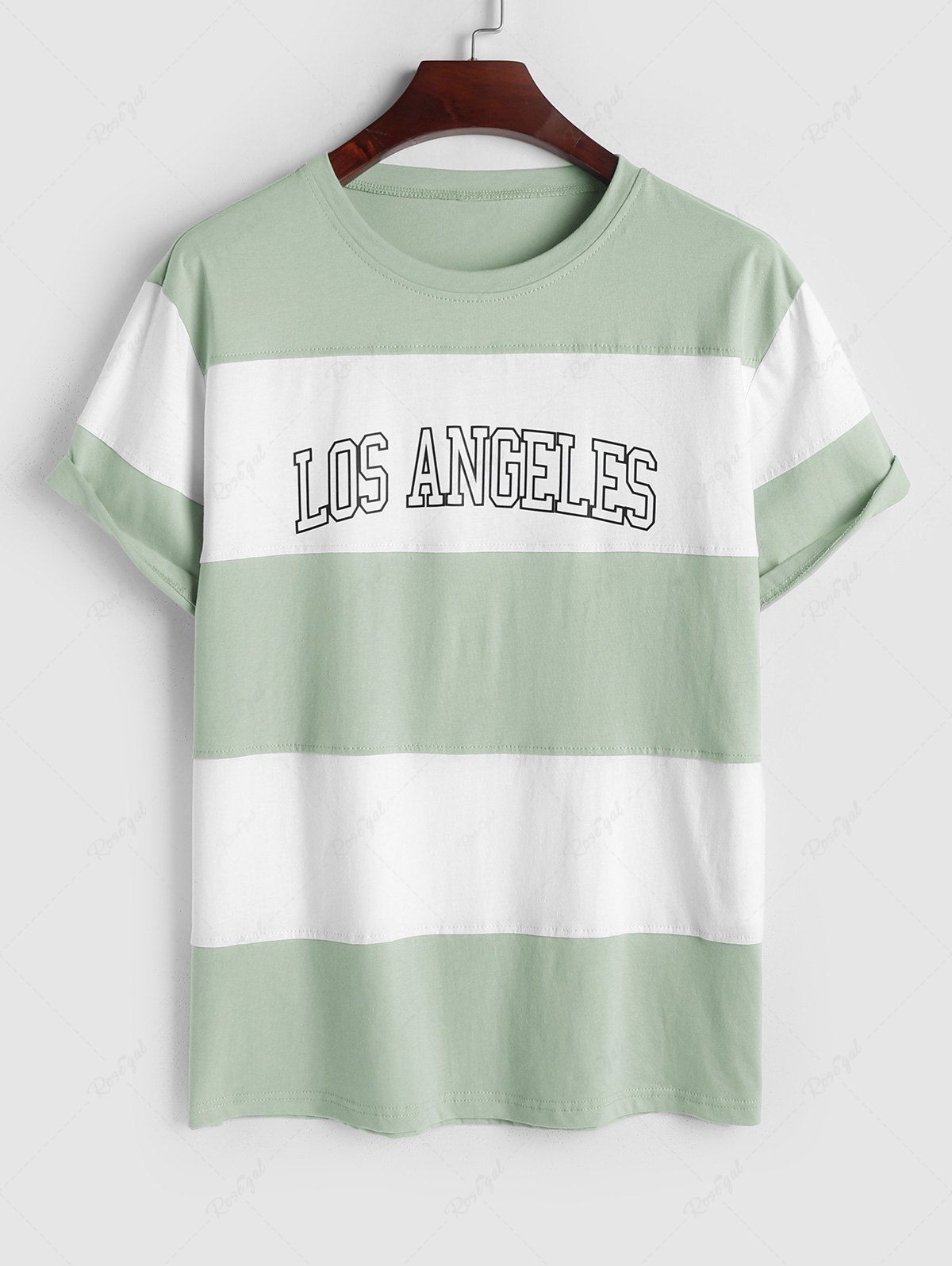 Online Short Sleeves Colorblock LOS ANGELES Letter T Shirt  