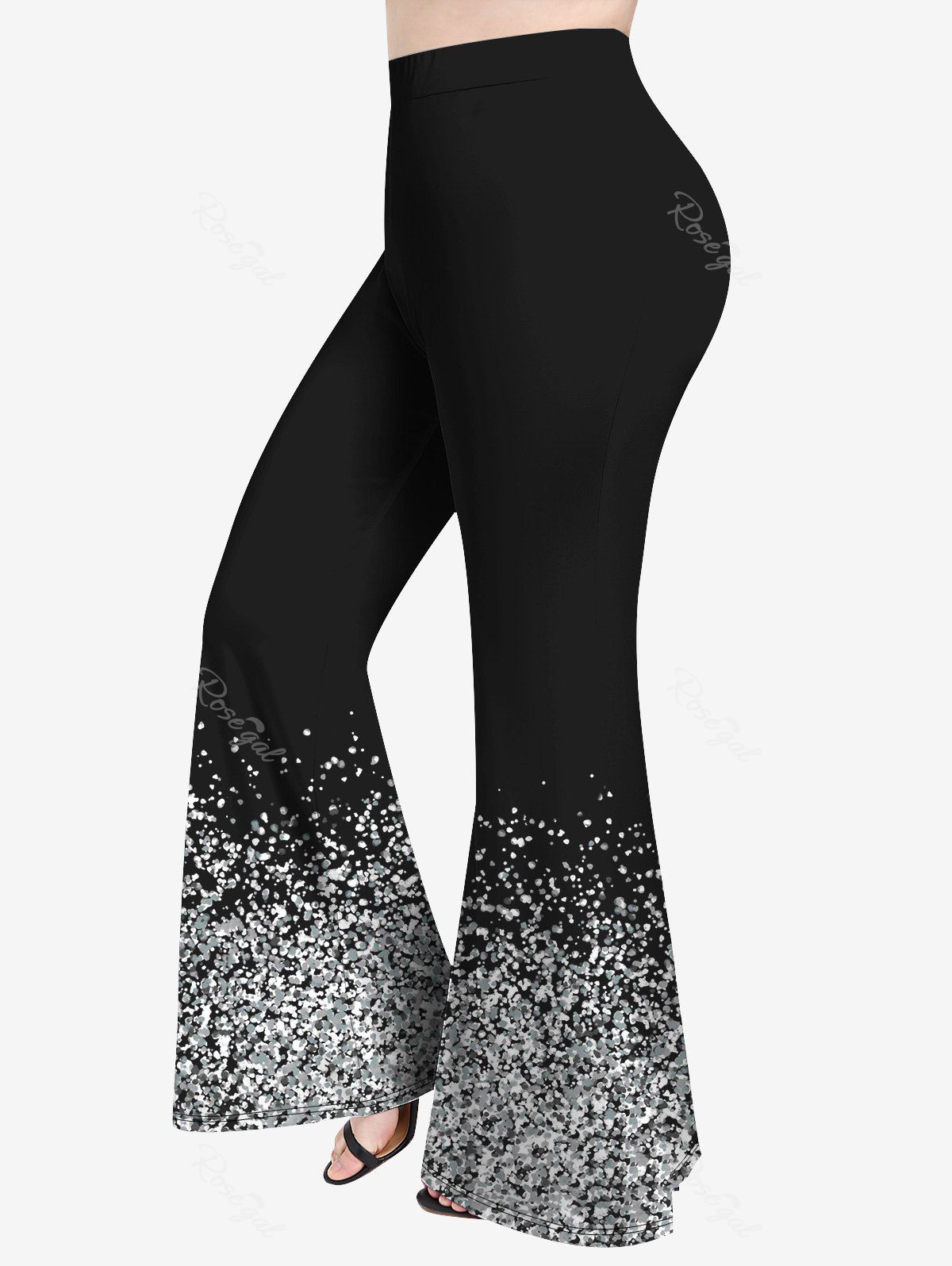 Sale Plus Size Glitter Printed Pull On Flare Pants  