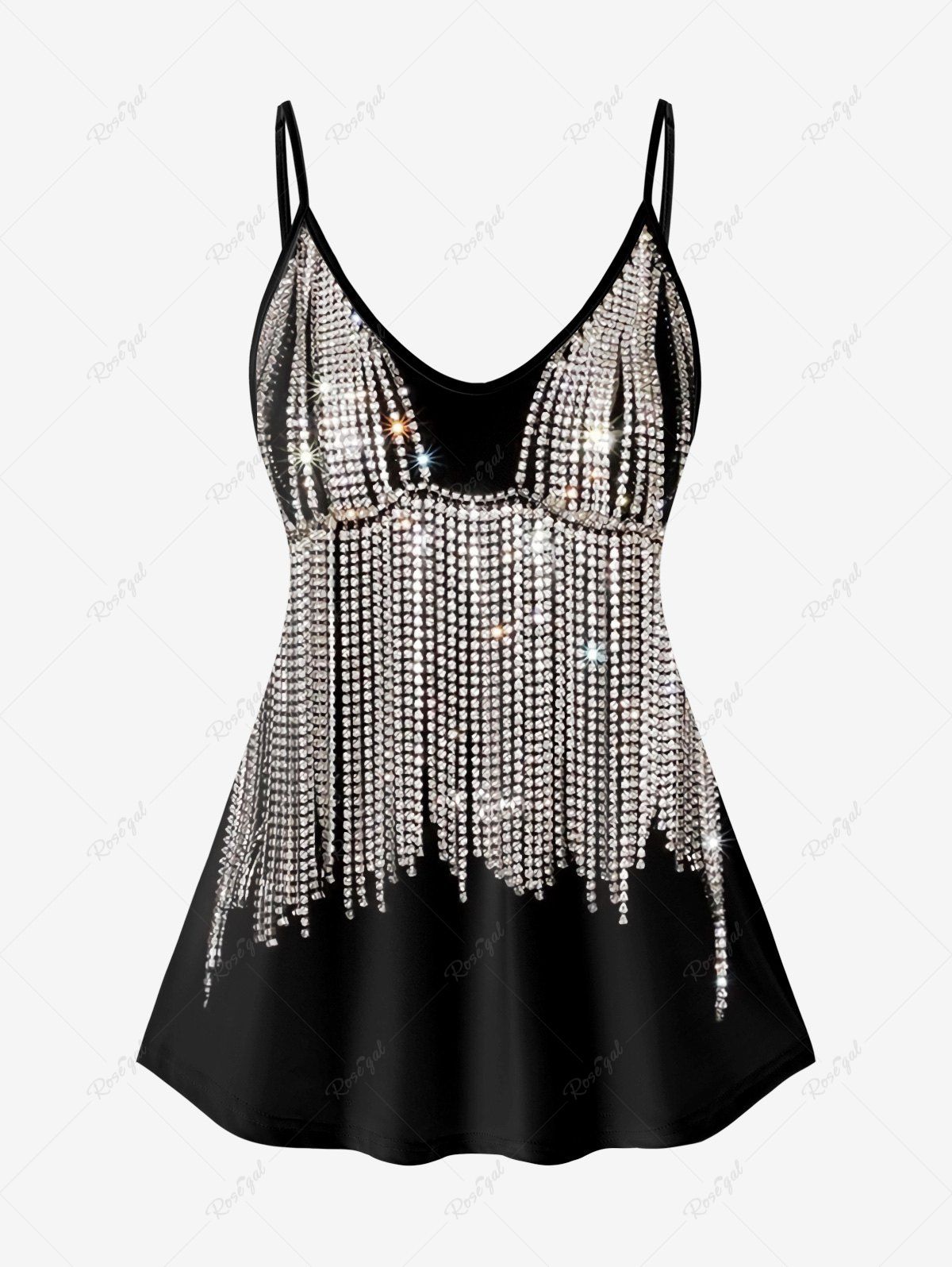 Outfits Plus Size 3D Sparkles Light Beam Tassels Printed Tank Top  
