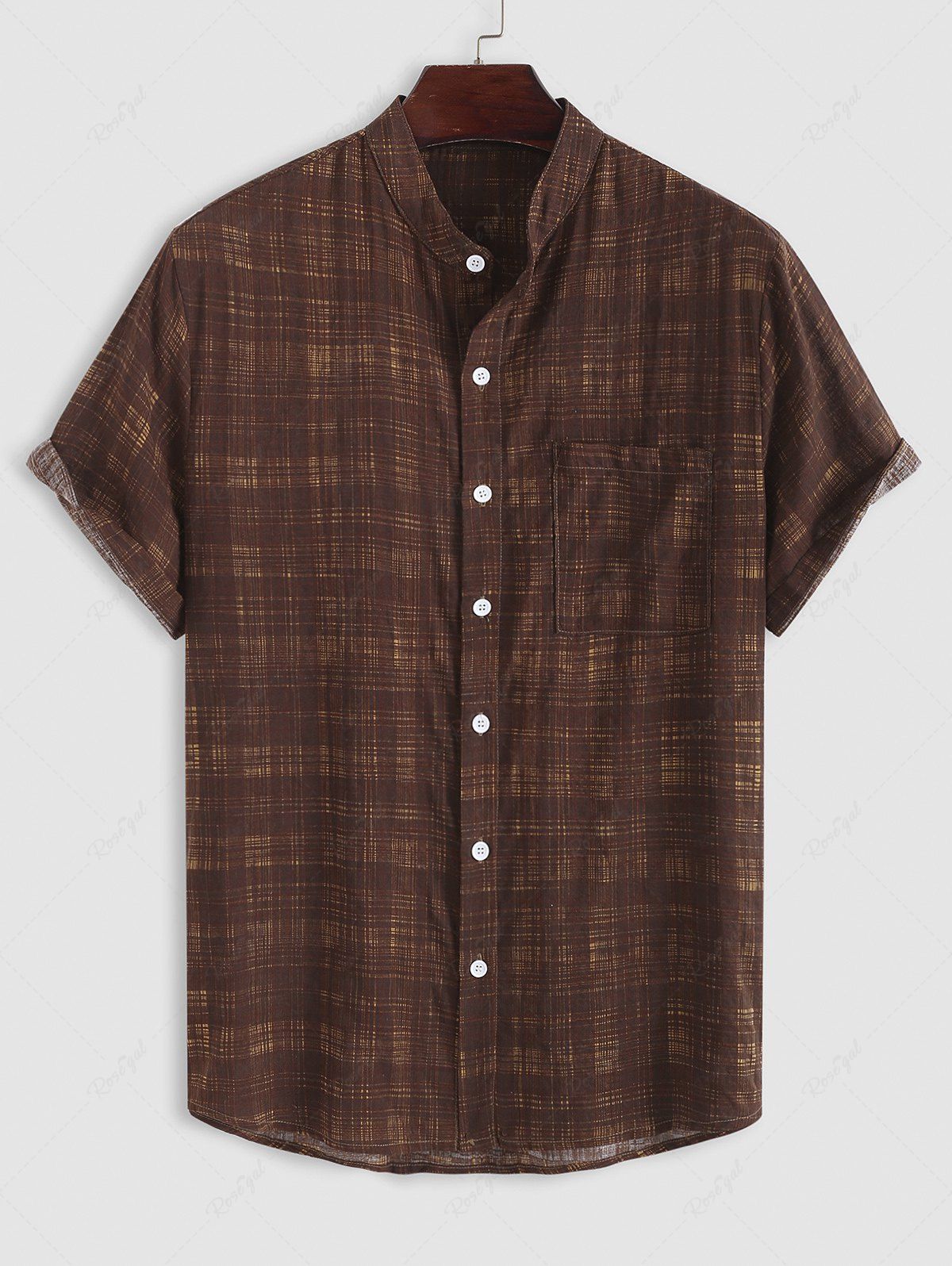 Discount Plaid Pattern Cotton and Linen Textured Short Sleeves Shirt  