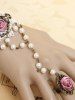 Vintage Rose Faux Pearl Decor Lace Mittens Bracelet -  