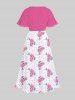 Robe Florale Imprimée Fendue de Grande Taille à Col V - Rose Léger  5x | US 30-32