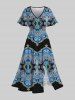 Plus Size Ethnic Printed Slit Flutter Sleeves A Line Dress -  