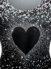 T-shirt Imprimé Coeur à Paillettes Grande Taille à Manches Courtes - Noir 5x | US 30-32