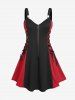 Gothic Colorblock Zip Front Lace-up Rings Tank Dress -  