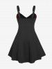 Gothic Colorblock Zip Front Lace-up Rings Tank Dress -  