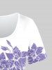 Plus Size Two Tone Flower Print T-shirt -  