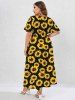 Plus Size Sunflower Printed Split Flutter Sleeves A Line Dress -  
