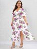 Plus Size Bloom Floral Print Split Hem Maxi Dress -  