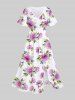 Plus Size Bloom Floral Print Split Hem Maxi Dress -  